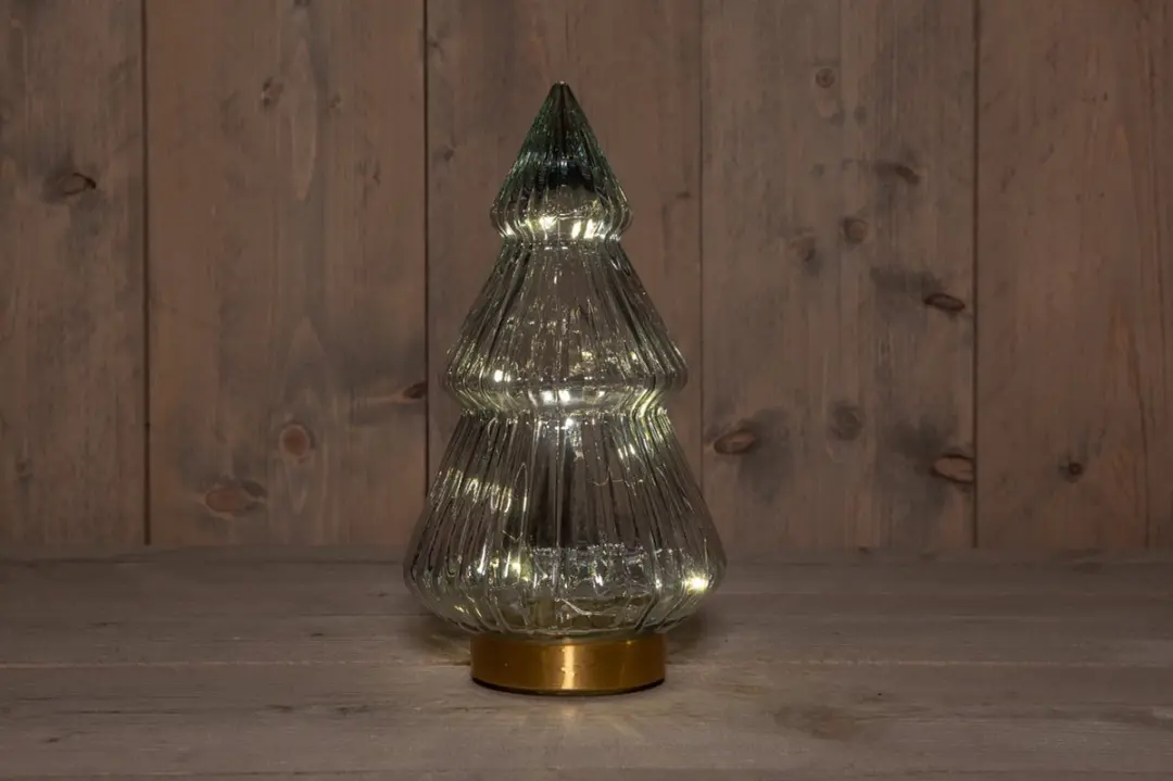 B.O.T. Tree Glass 15X28,5 cm Grey With Golden Base 10Led kerstverli...