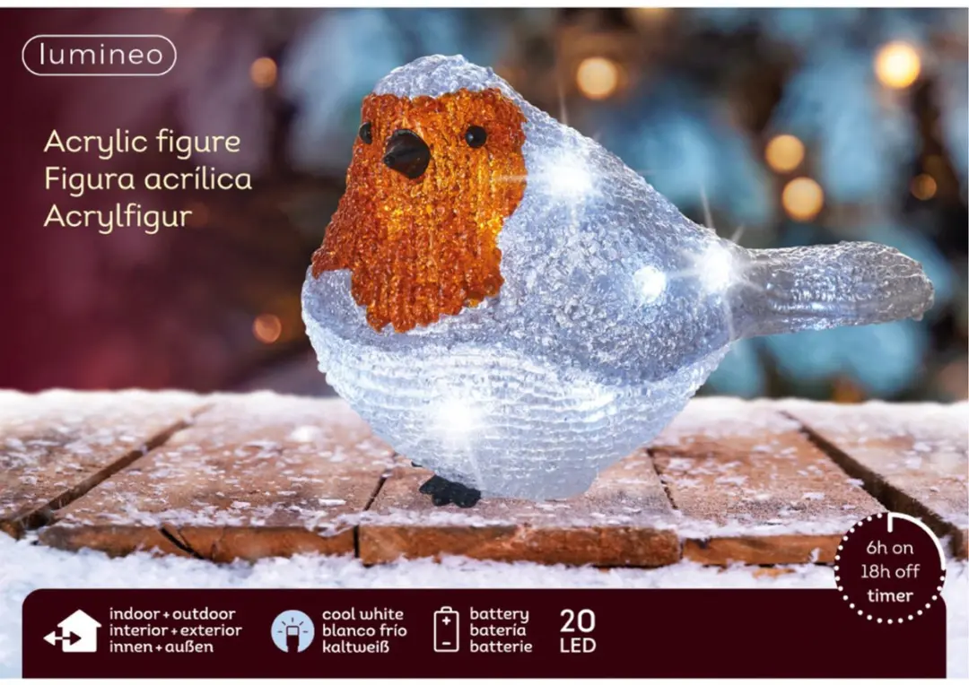 Lumineo Roodborstje LED Kerstverlichting 20 Lampjes - 21cm Koelwit - afbeelding 3 van 4