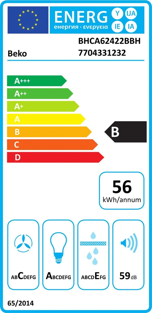 Beko BHCA62422BBH Wandkap - 400 m³/u - 60 cm - Zwart
