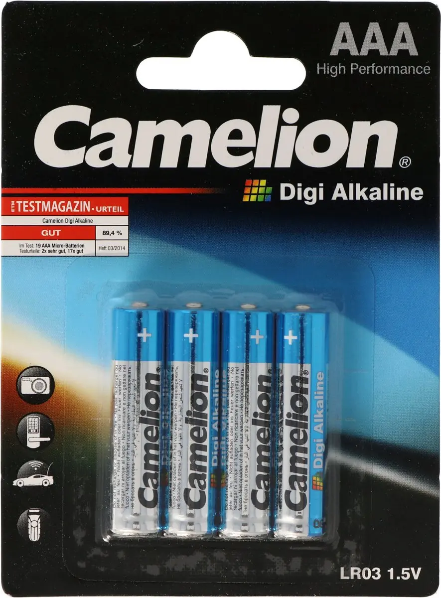 Digi Alkaline LR03 Micro AAA in een pakket van 4, capaciteit max. 1250 mAh tot 0