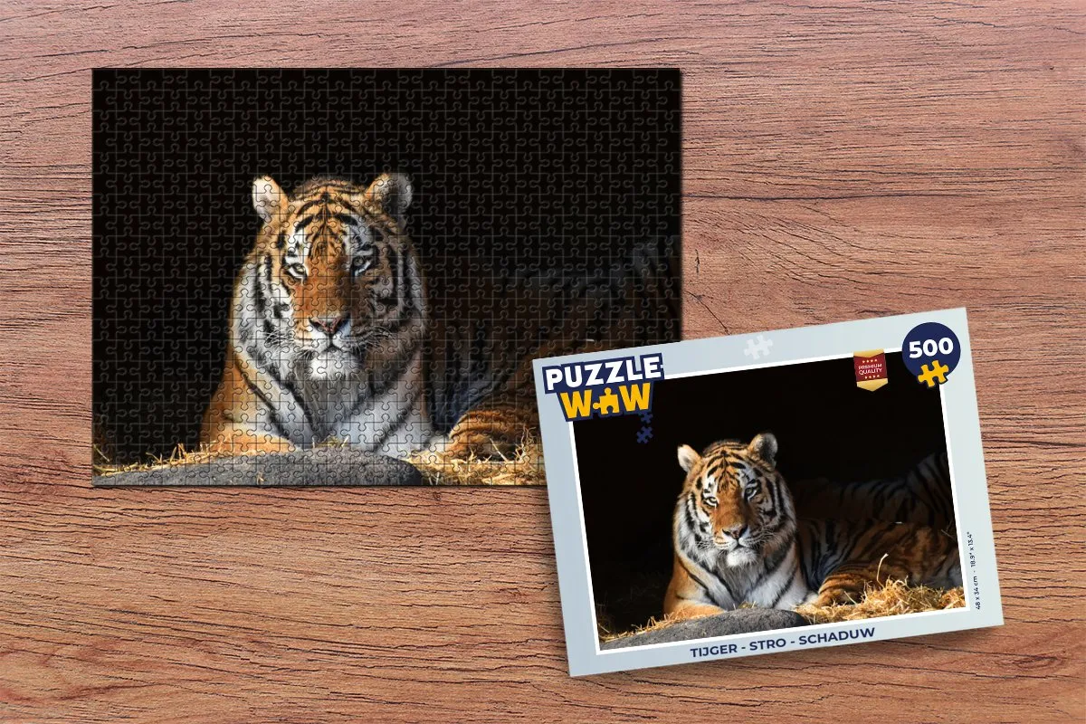PuzzleWow Tijger - Stro - Schaduw Legpuzzel 500 Stuks - Multicolor