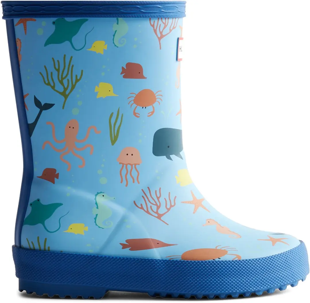 First Ocean Print Kinder Regenlaarsjes Rubber Blauw Waterdicht