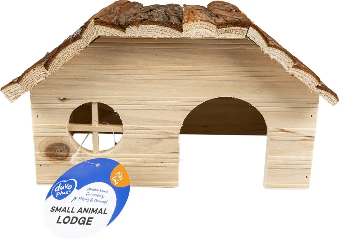 Duvo+ Houten lodge met schorsdak voor knaagdieren 28x18x16CM