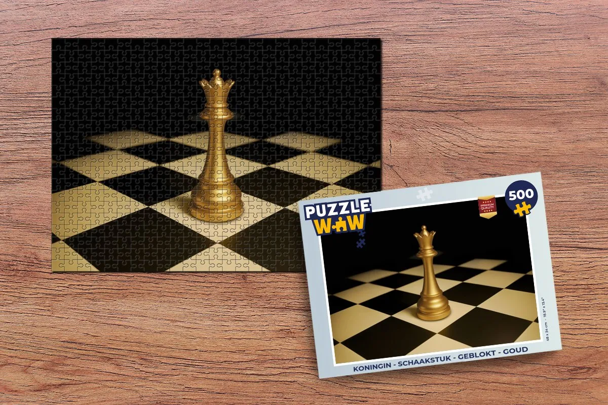 PuzzleWow Schaakstuk Geblokt Koningin Legpuzzel 500 Stuks - Goud