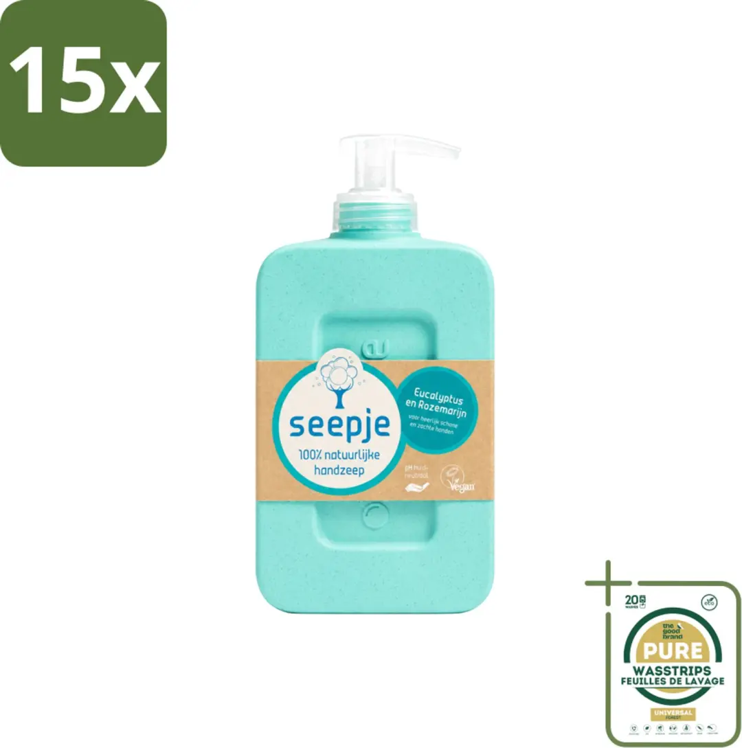 15 x Seepje - Handzeep - Eucalyptus met Rozemarijn - 300 ml - Antiseptische Geur - Wasstrips - Handzeep Eucalyptus - Handzeep Met Rozemarijn - Natuurlijke Handzeep - Antiseptische Handzeep - Handzeep Voor Gevoelige Huid