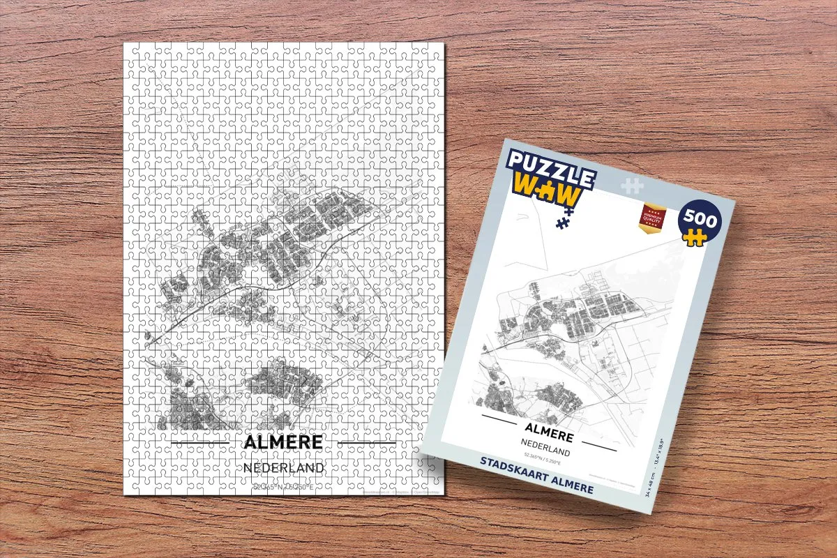 PuzzleWow Stadskaart Almere Legpuzzel 500 Stuks - Multicolor