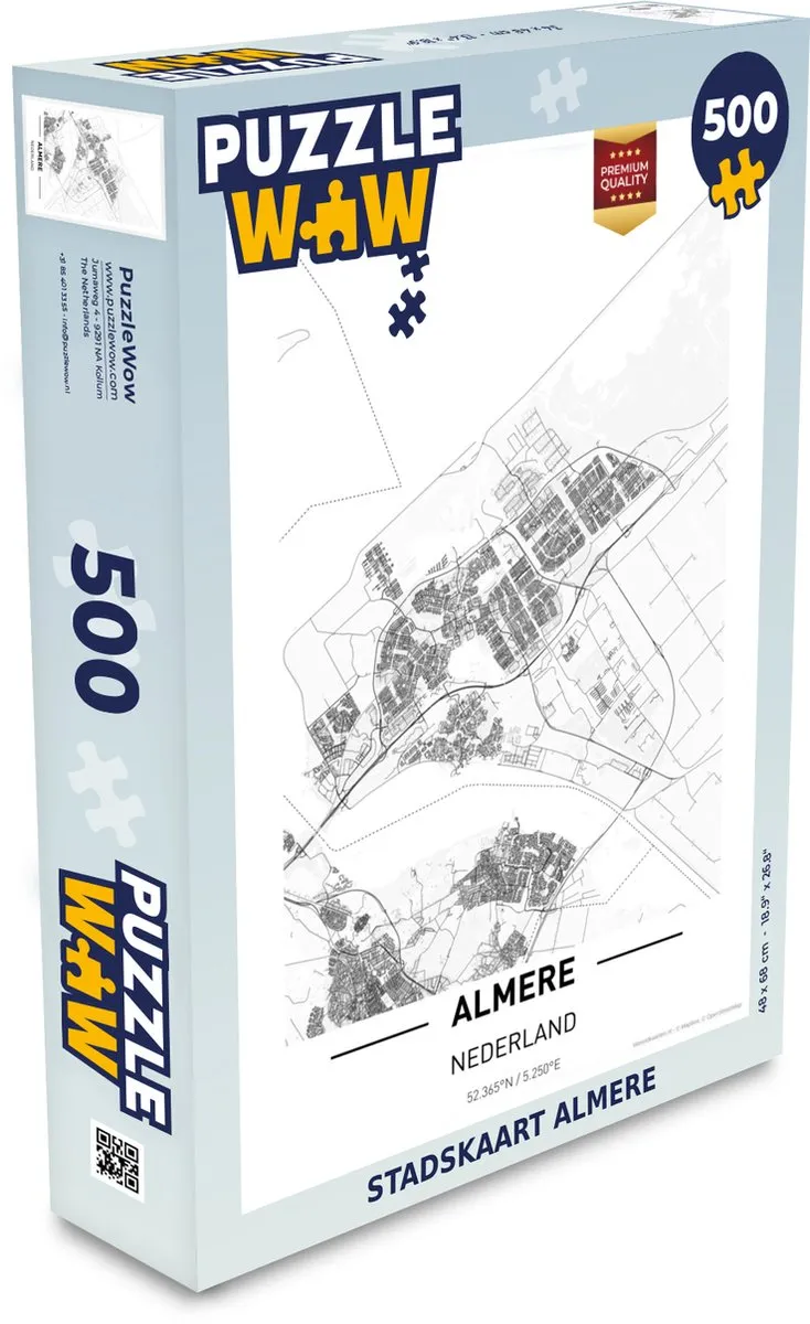 PuzzleWow Stadskaart Almere Legpuzzel 500 Stuks - Multicolor