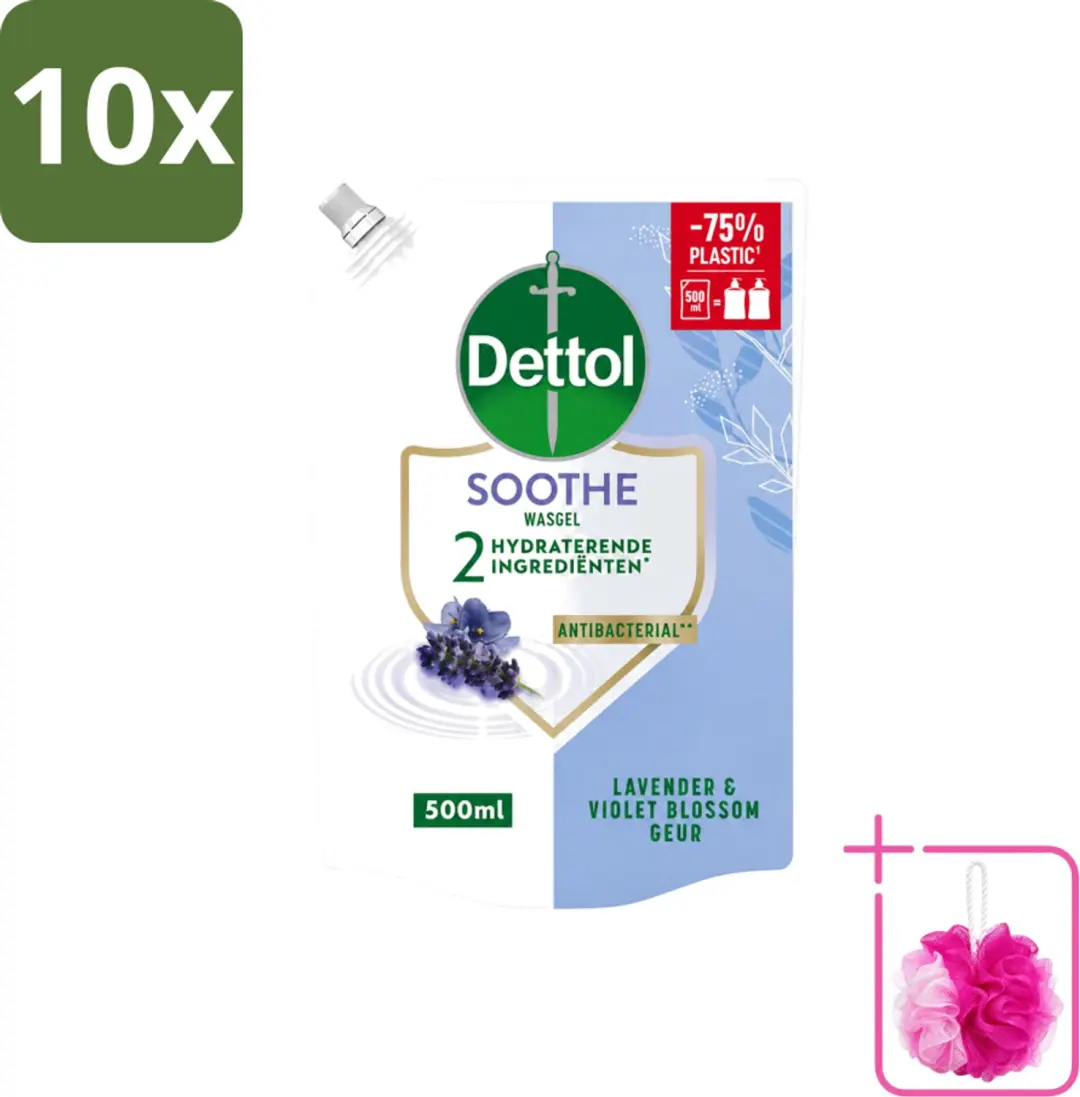 10 x Dettol - Handzeep Navulling - Soothe - Lavendel & Vioolbloesem - 500 ml - Bulkverpakking - Handwas - Douchemop - Handhygiëne