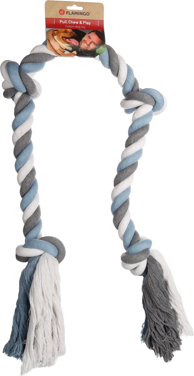 Flamingo Jim Knoopbeen Blauw/wit/grijs 150cm - Speelgoed Hond - afbeelding 3 van 3