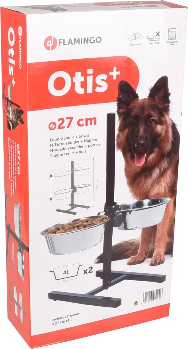 Flamingo Otis Duo Dinner Staander Voerbak - 2x4L - Zilver & Zwart