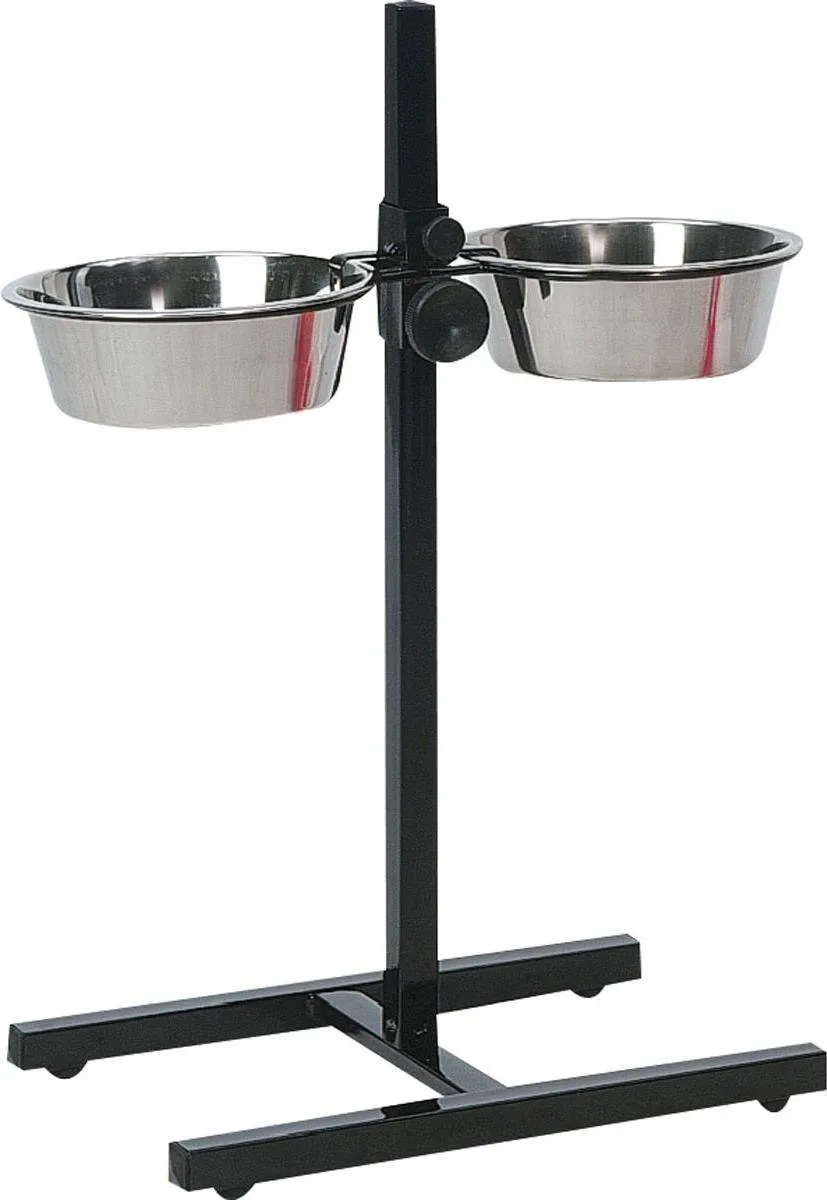Flamingo Otis Duo Dinner Staander Voerbak - 2x4L - Zilver & Zwart