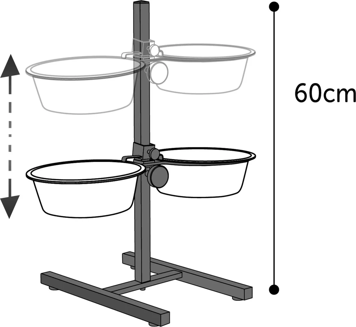 Flamingo Otis Duo Dinner Staander Voerbak - 2x4L - Zilver & Zwart