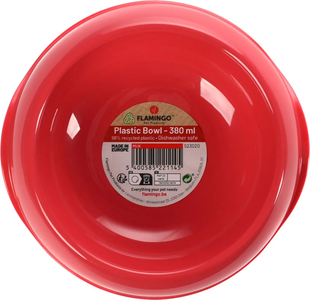 Flamingo Muk Eet- en Drinkpot Honden - 380ml - Rood