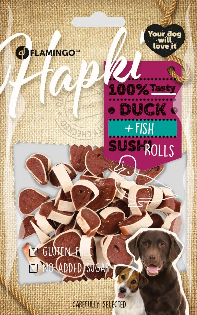 Flamingo Hapki Duck & Fish Sushi Rolls Honden 85g
