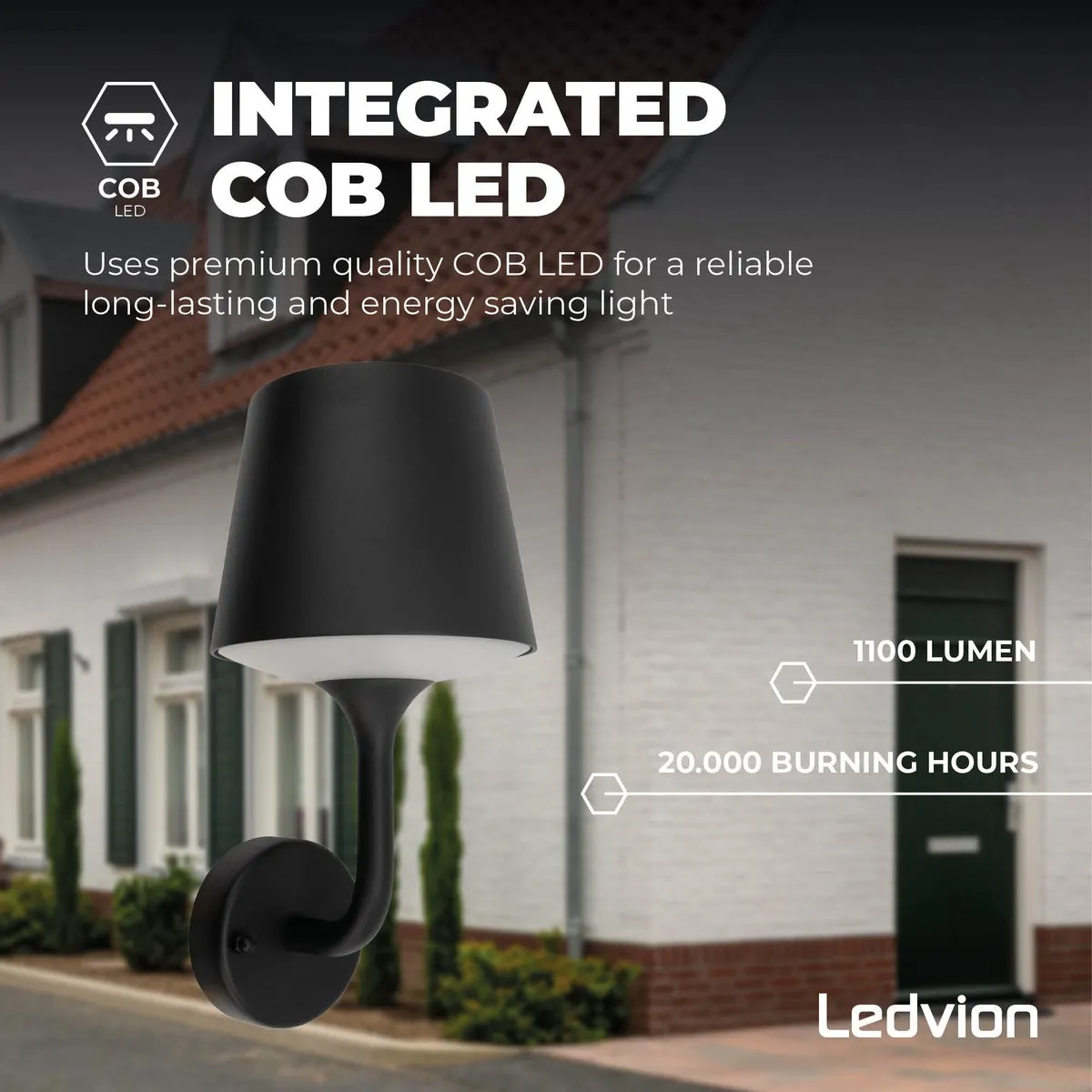 Ledvion LED Wandlamp 10W IP44 - Zwart