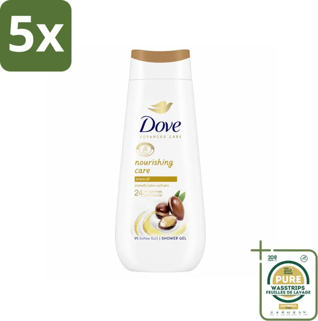 5 x Dove Douchecrème - Nourishing Care - Arganolie - 225 ml - Wasstrips - Douchegel - Arganolie - Hydratatie - Droge Huid - Voedende Huid