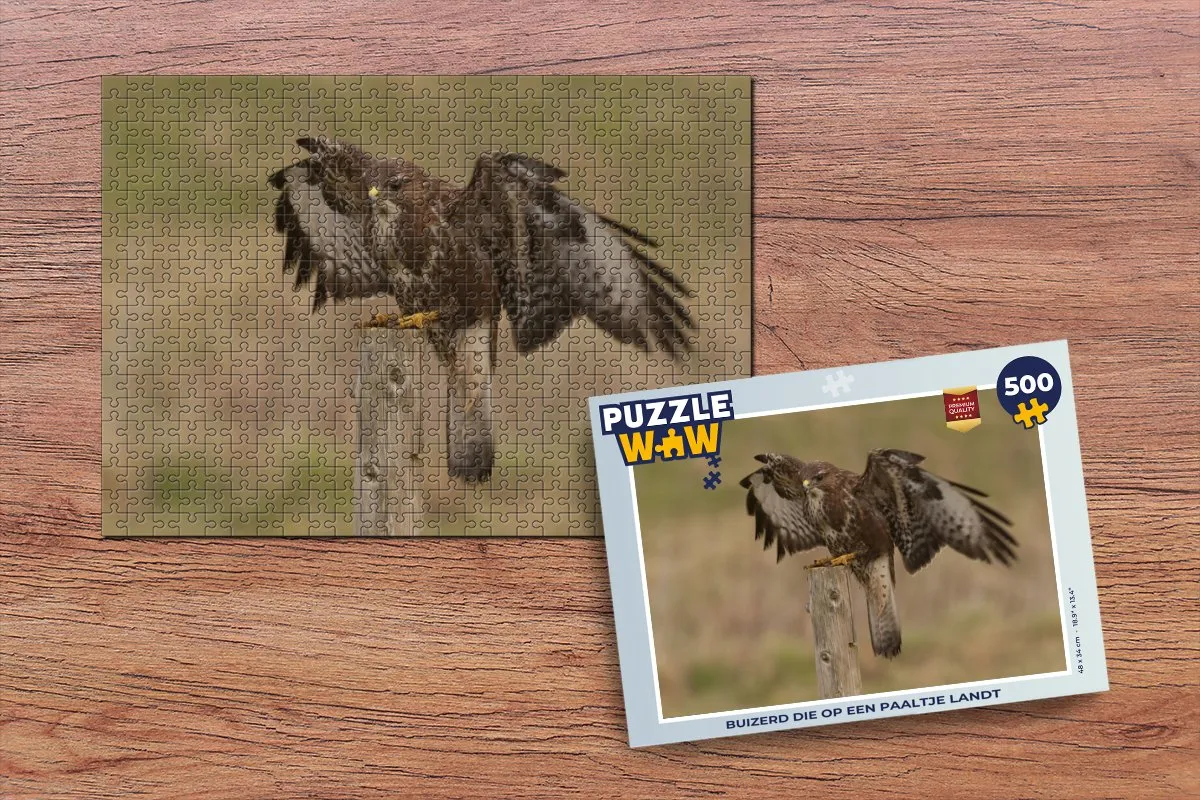 PuzzleWow Legpuzzel Buizerd op Paaltje 500 Stuks - Multicolor