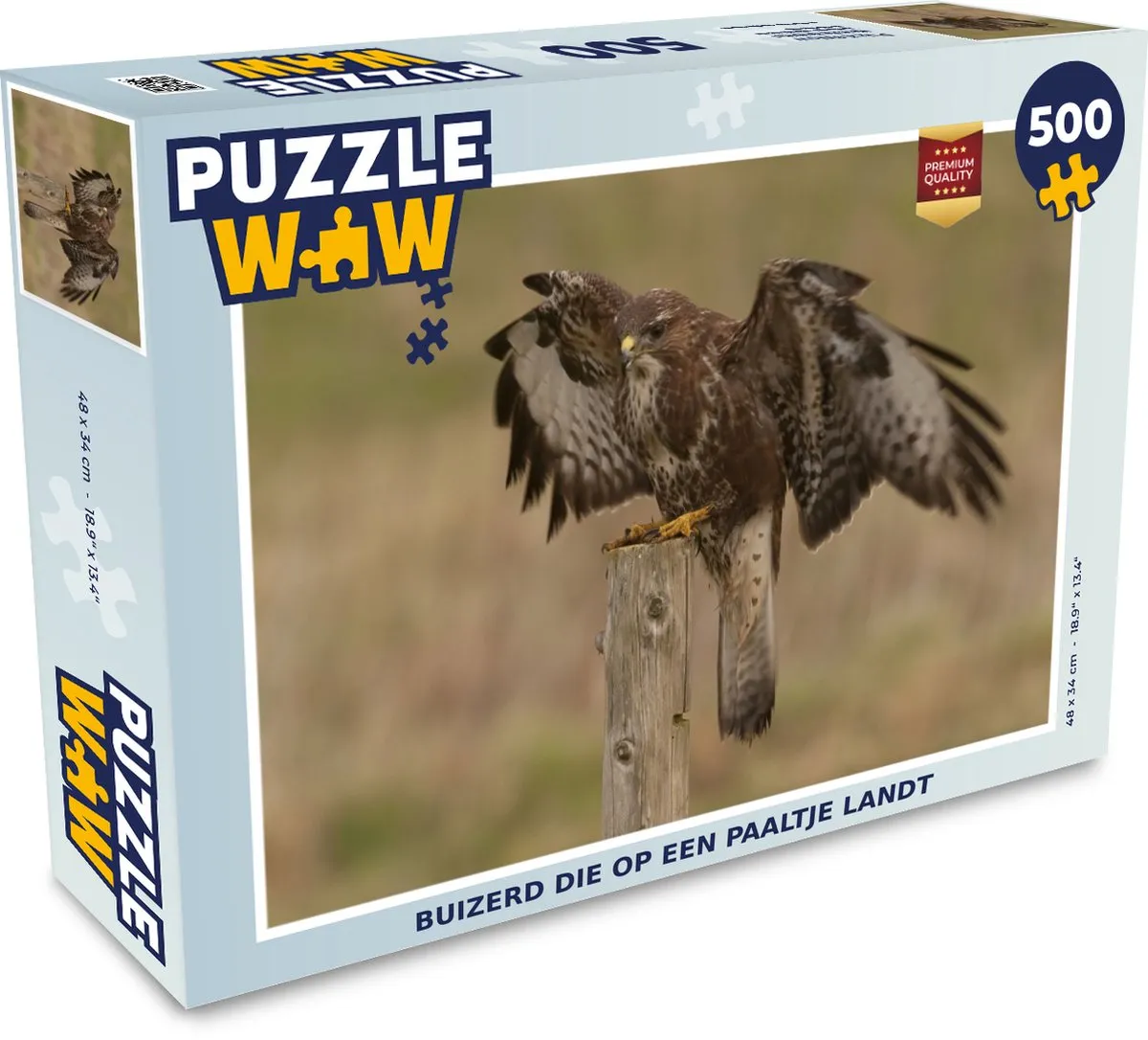 PuzzleWow Legpuzzel Buizerd op Paaltje 500 Stuks