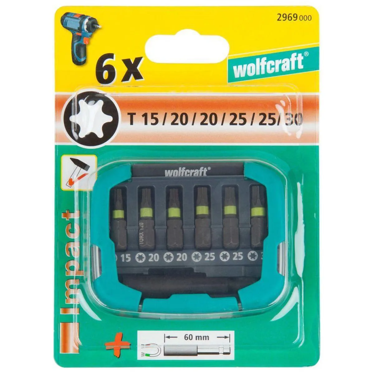 Wolfcraft Impact-bit-box TORX T15-T30 7-delig - Staal