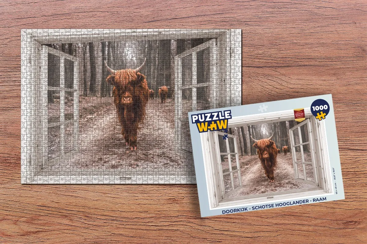 PuzzleWow Doorkijk Schotse Hooglander Legpuzzel 1000 Stuks - Multicolor