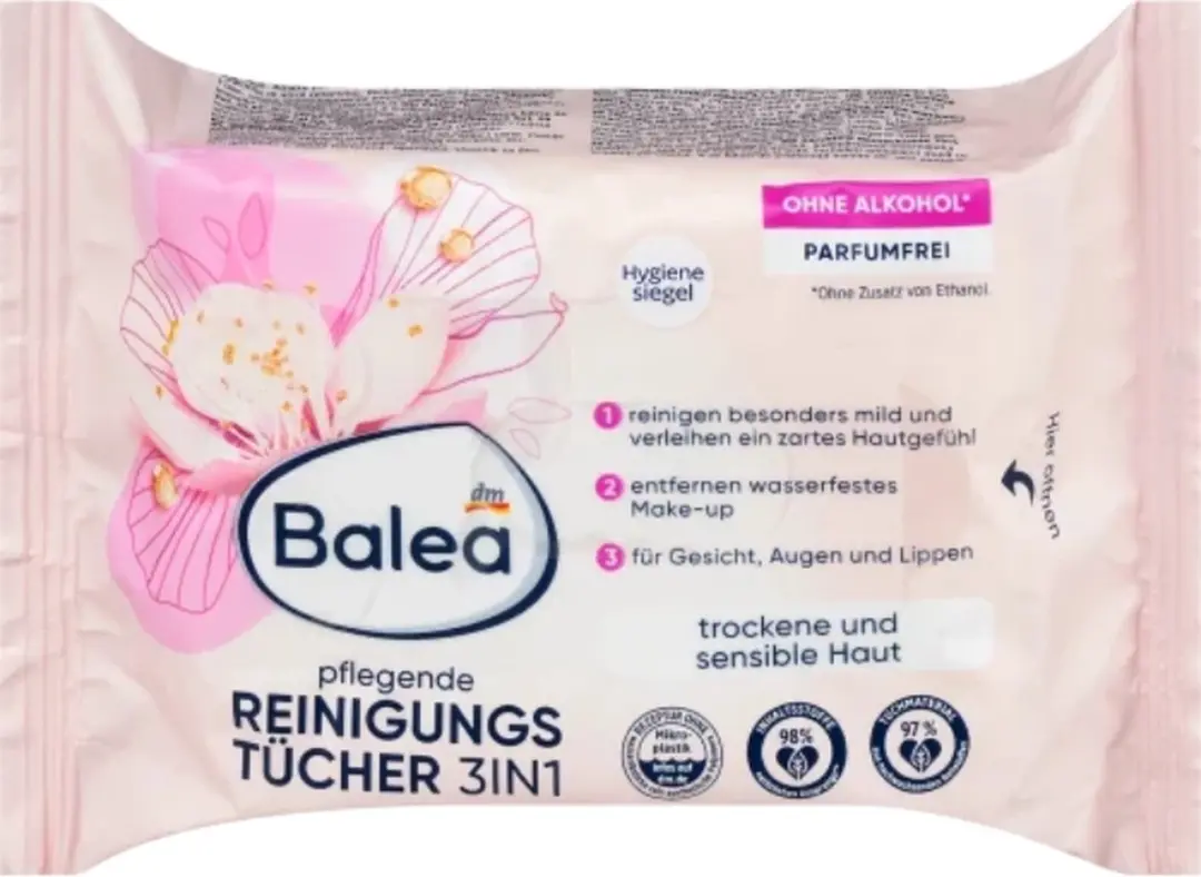 Balea Make-up verwijderaardoekjes voedend 3 in 1, 25 stuks