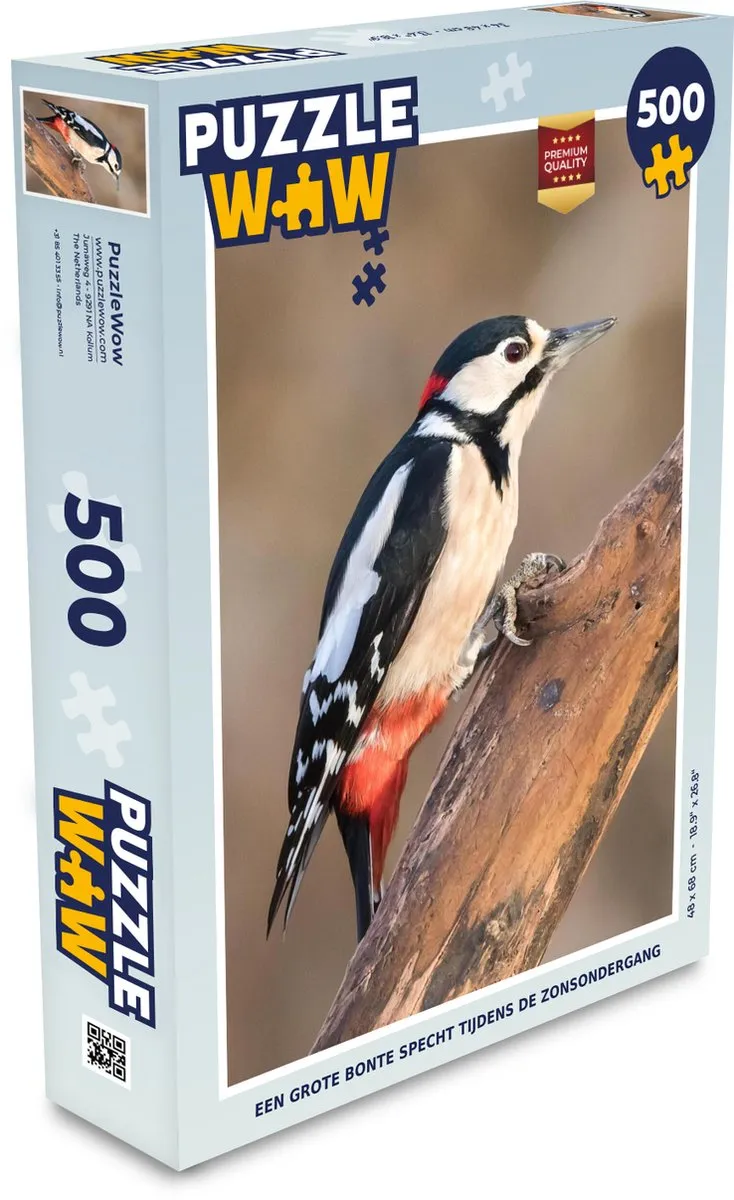 PuzzleWow Legpuzzel Een Grote Bonte Specht - 500 Stuks - Multicolor