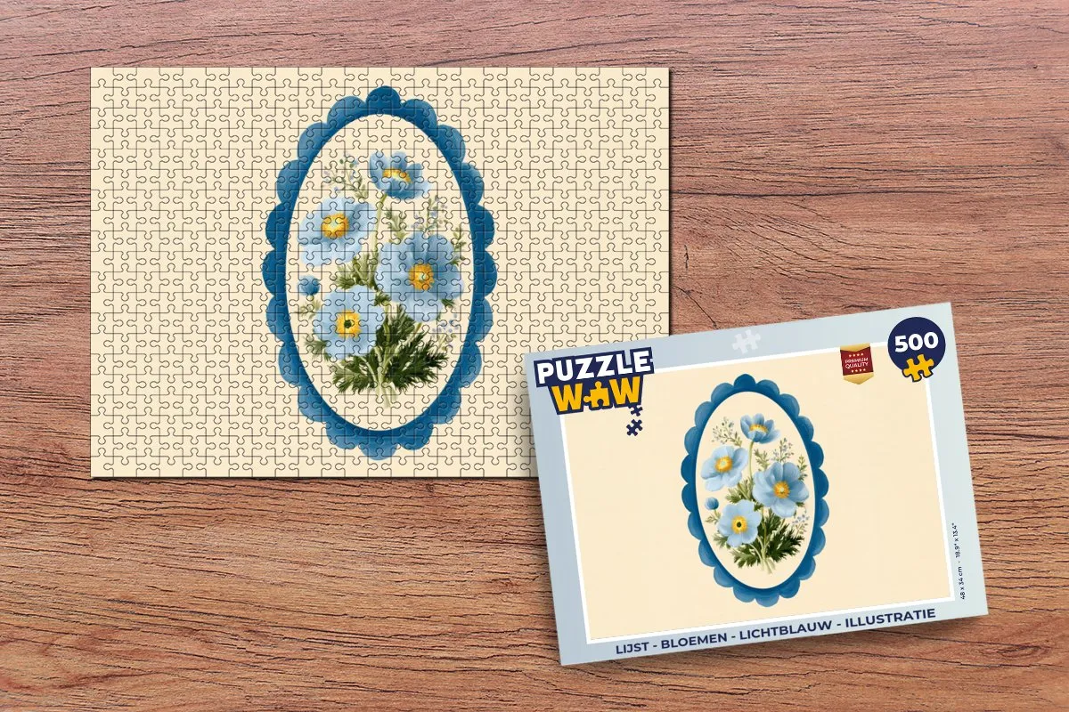 PuzzleWow Bloemen Illustratie Legpuzzel 500 Stuks - Lichtblauw