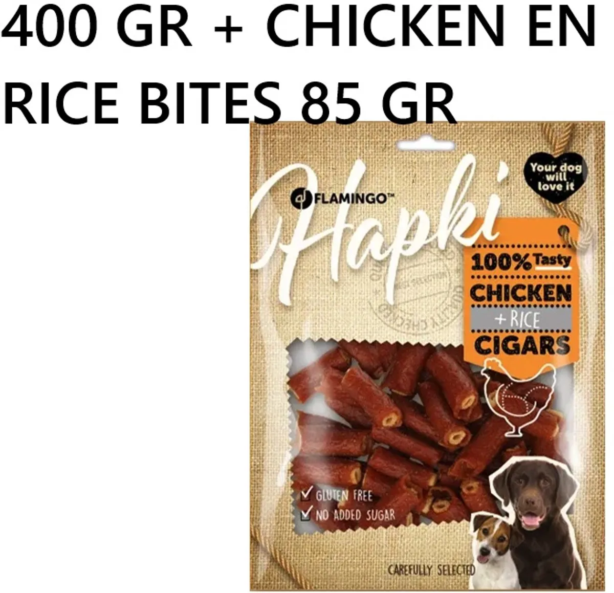 Flamingo Hapki Kip & Rijst Sigaren 400g + Blokjes 85g