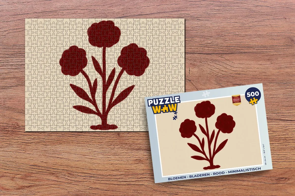 PuzzleWow Minimalistische Bloemen Legpuzzel 500 Stuks - Rood