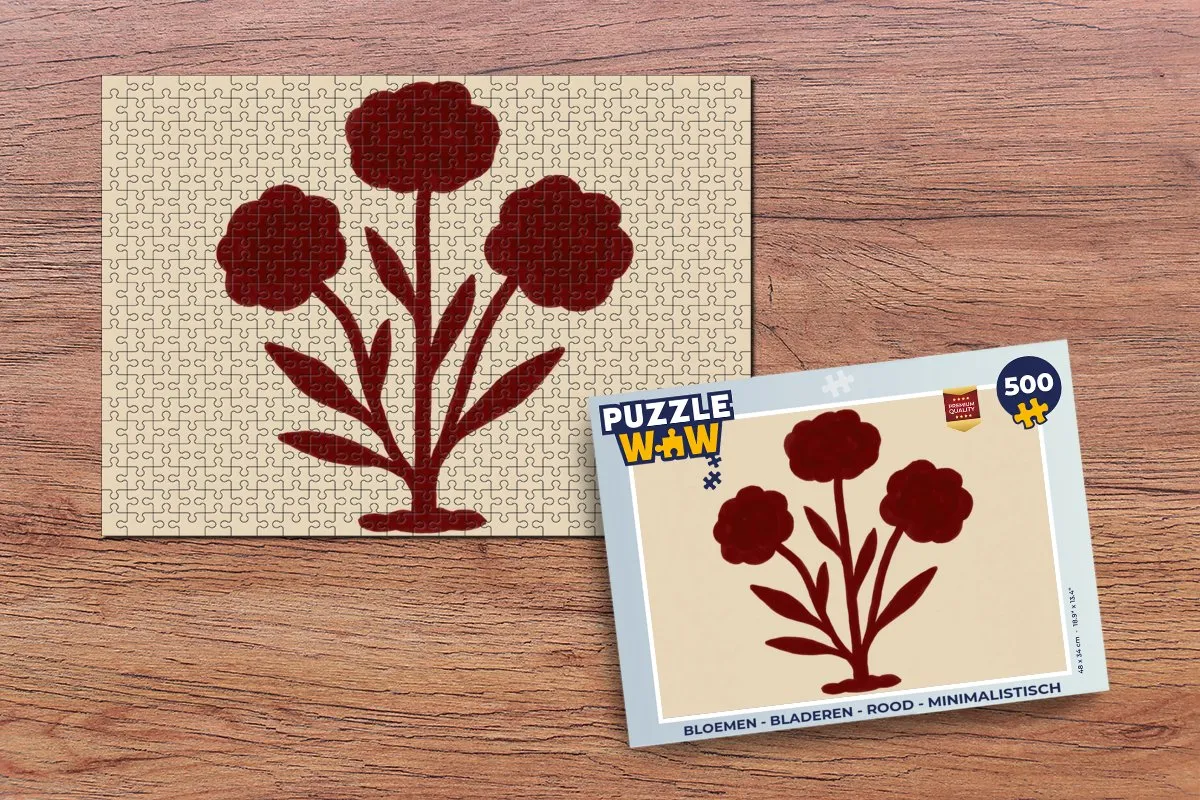 PuzzleWow Minimalistische Bloemen Legpuzzel 500 Stuks - Rood