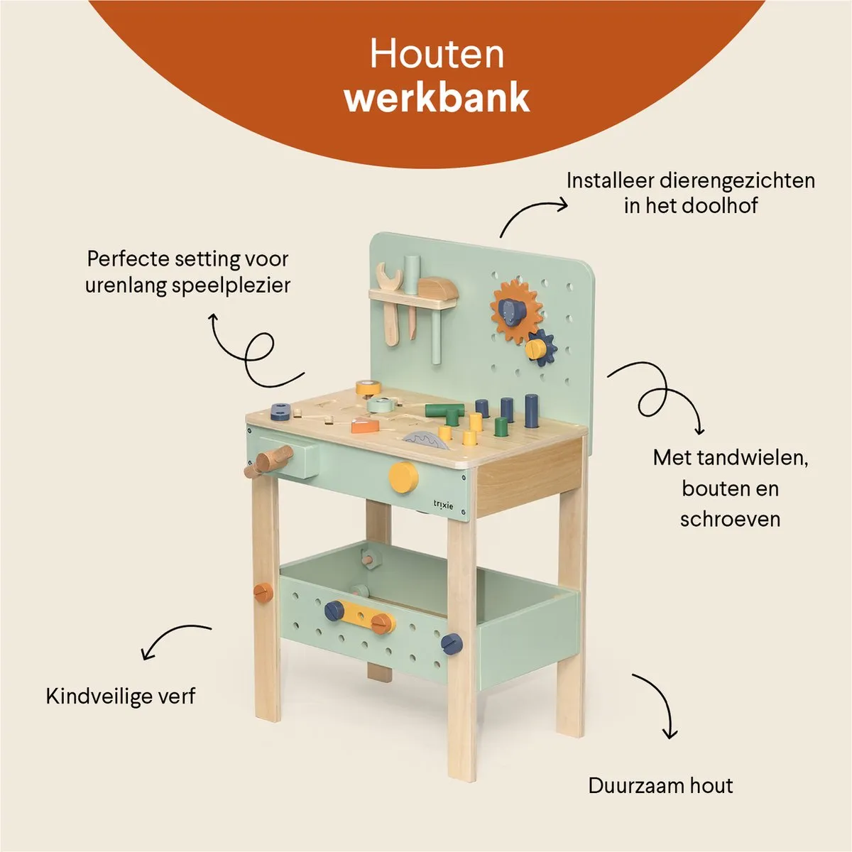 Trixie Houten Werkbank - Educatief Speelgoed 50 Onderdelen - Multi