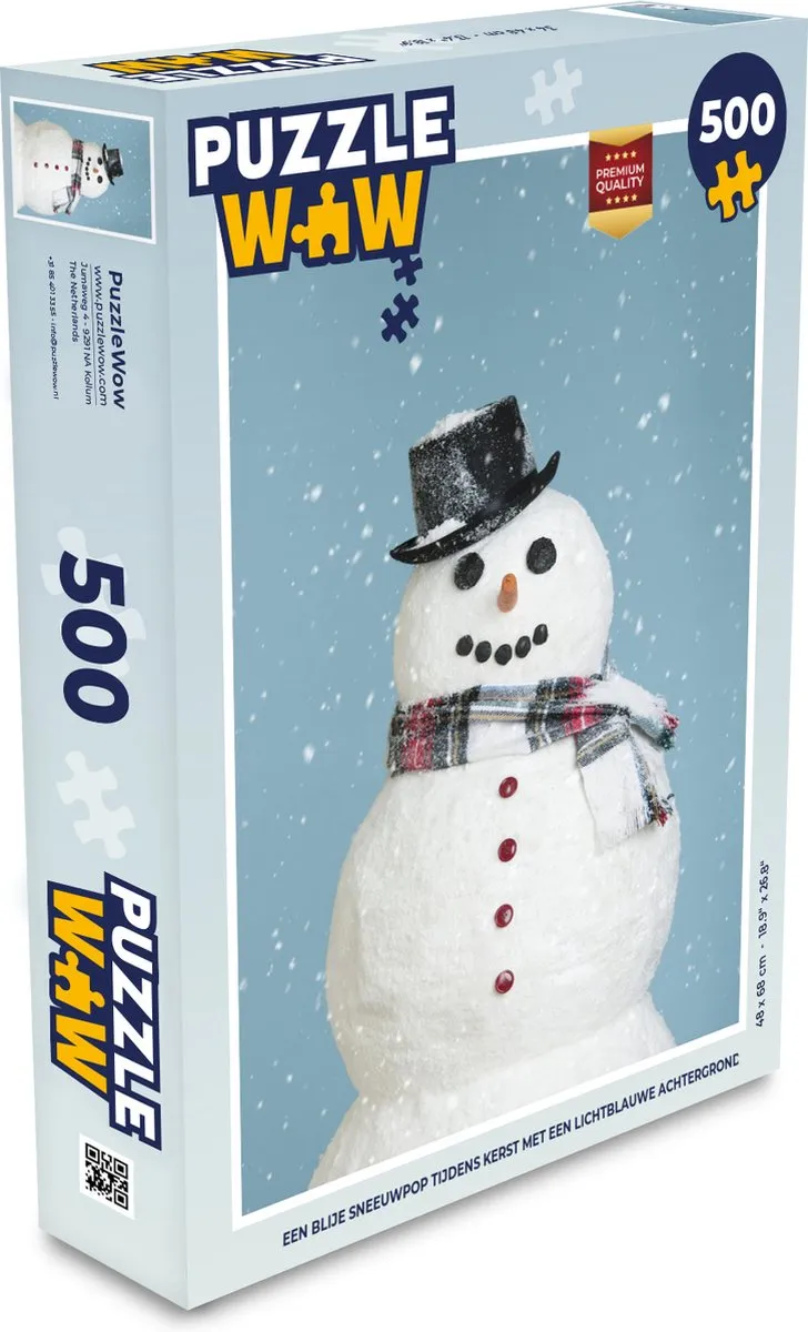 PuzzleWow Kerstpuzzel Sneeuwpop 500 Stuks
