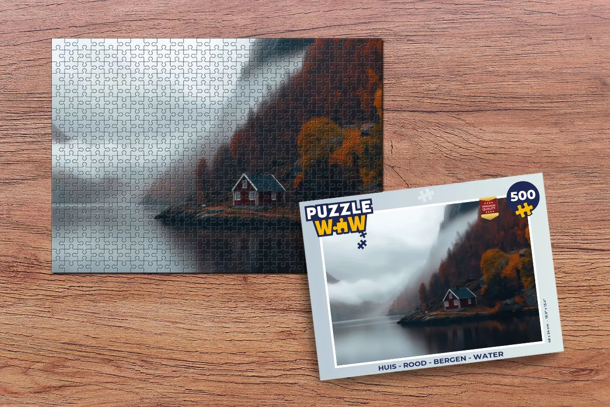 PuzzleWow Huis Puzzel 500 Stuks - Rood Bergen Water