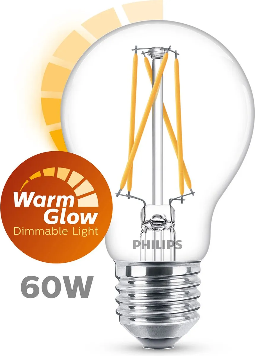 Philips LED Transparante Lamp 5.9W E27 - Warmwit 2700K