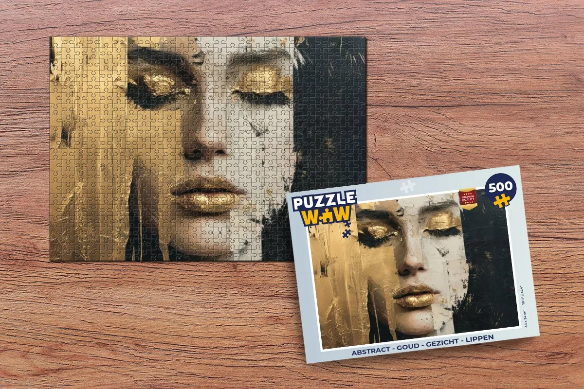 PuzzleWow Abstract Gezicht Lippen Legpuzzel 500 Stuks - Goud