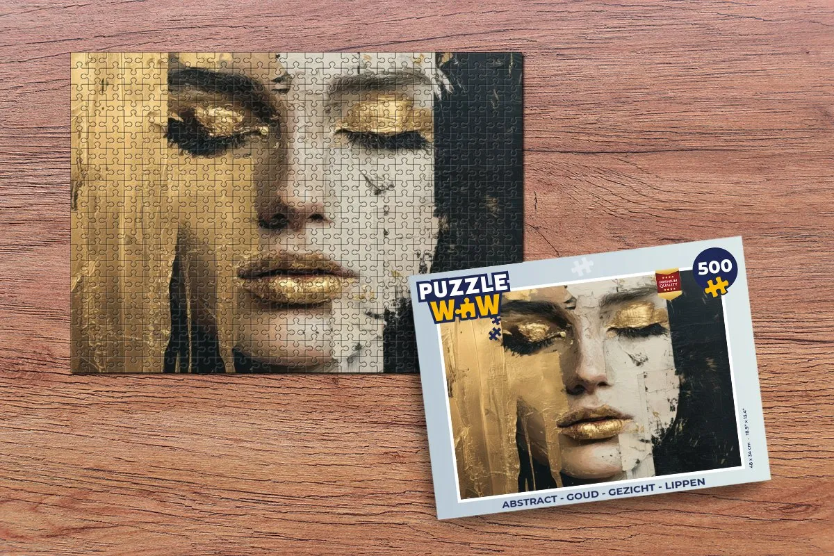 PuzzleWow Abstract Gezicht Lippen Legpuzzel 500 Stuks - Goud