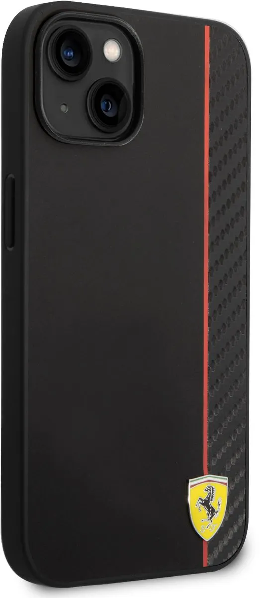 Ferrari Back Cover iPhone 14/15 Plus - Zwart Carbonlook