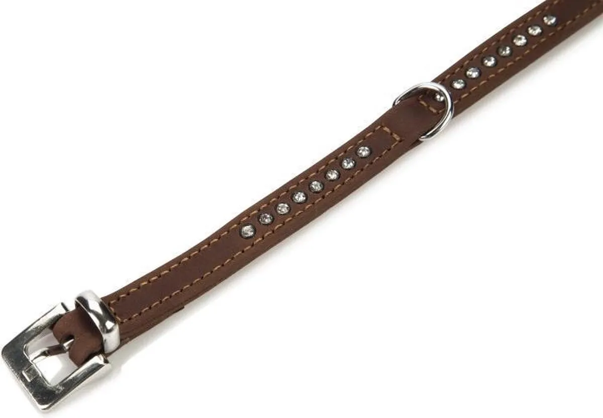 Beeztees Leren Halsband Buffalo Strass - Bruin - 24cm x 10mm