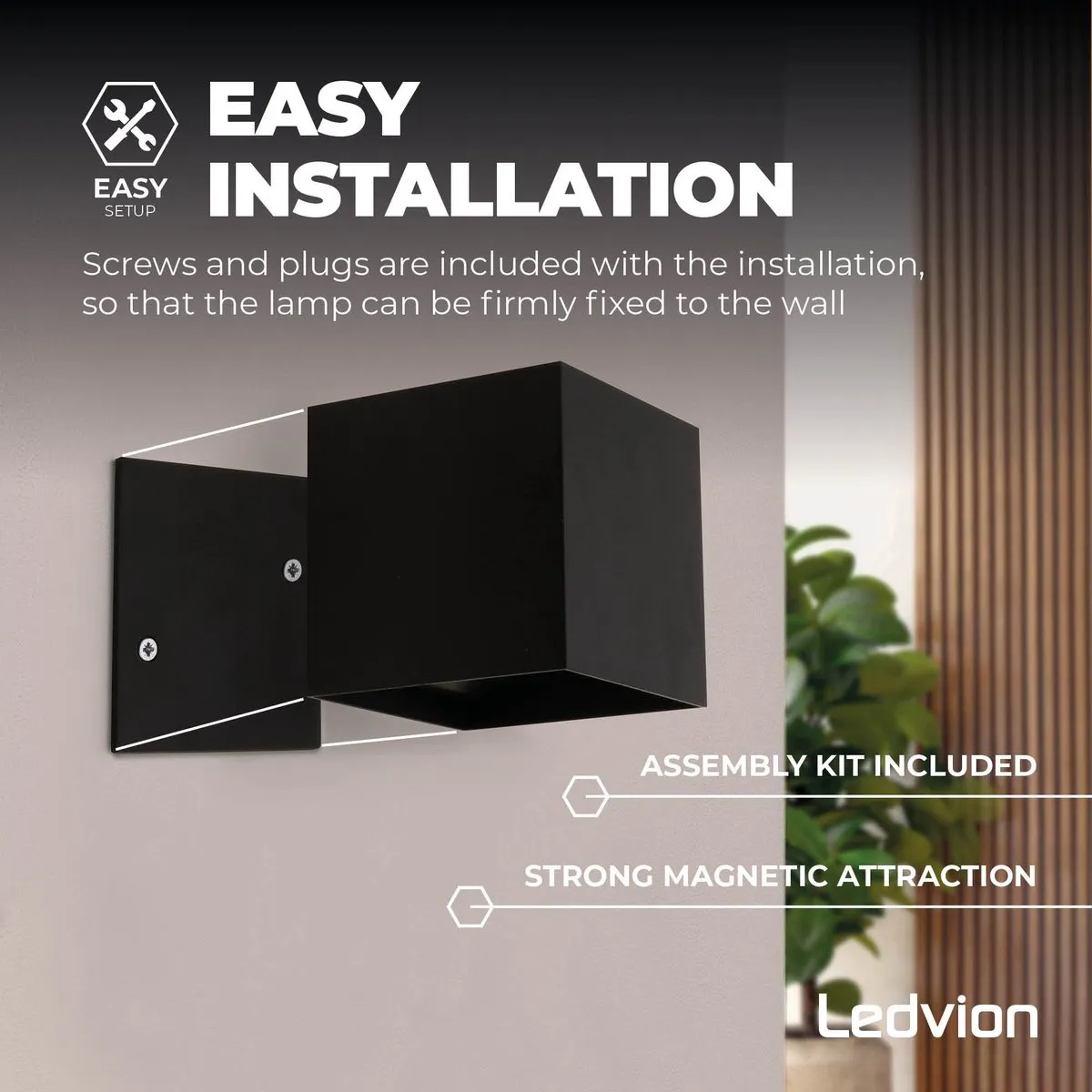 Ledvion USB Oplaadbare Wandlamp Sensor 4400mAh - Zwart