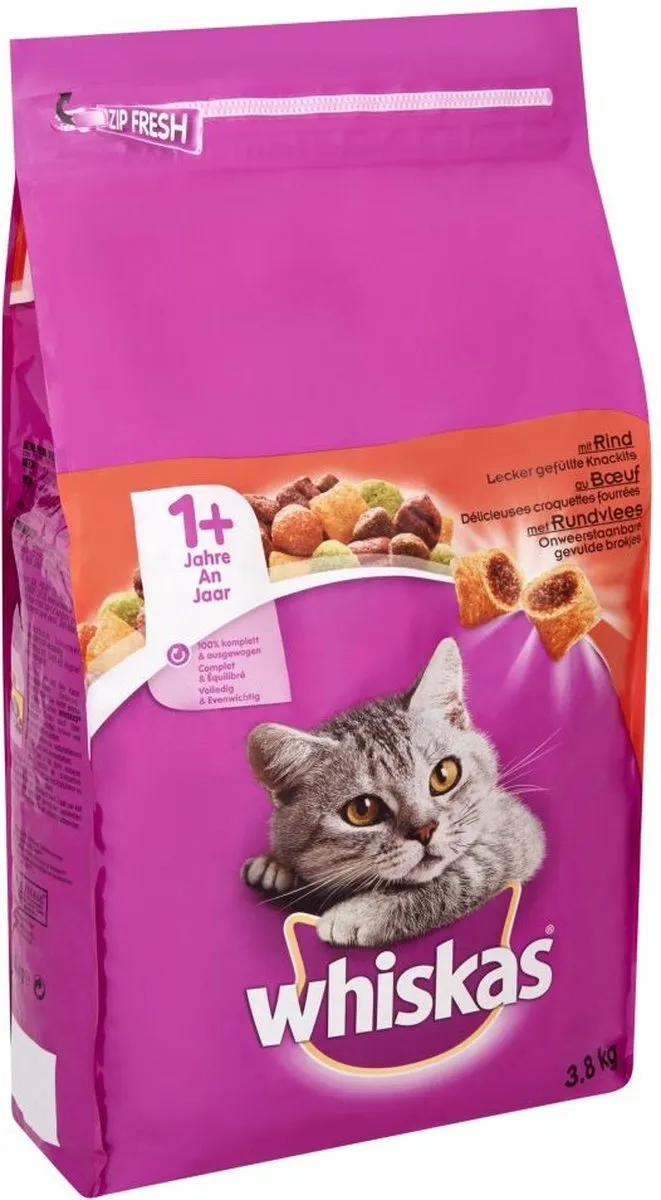 Whiskas 1+ Adult Rund Droogvoer 3,8kg - afbeelding 6 van 6
