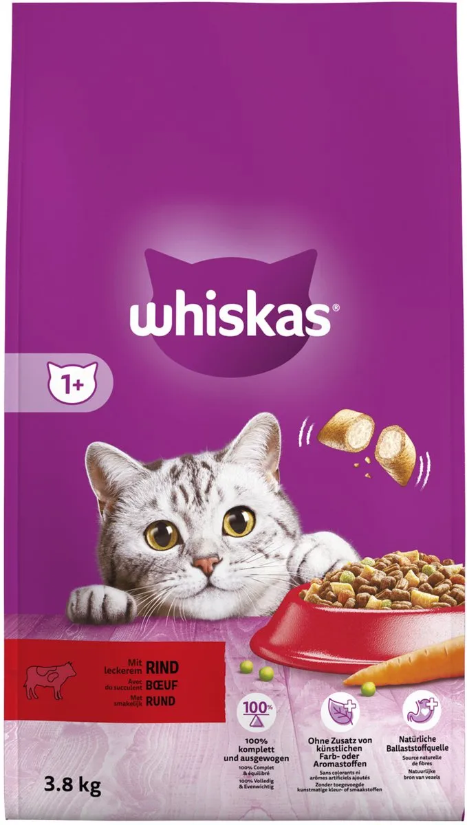 Whiskas 1+ Adult Rund Droogvoer 3,8kg