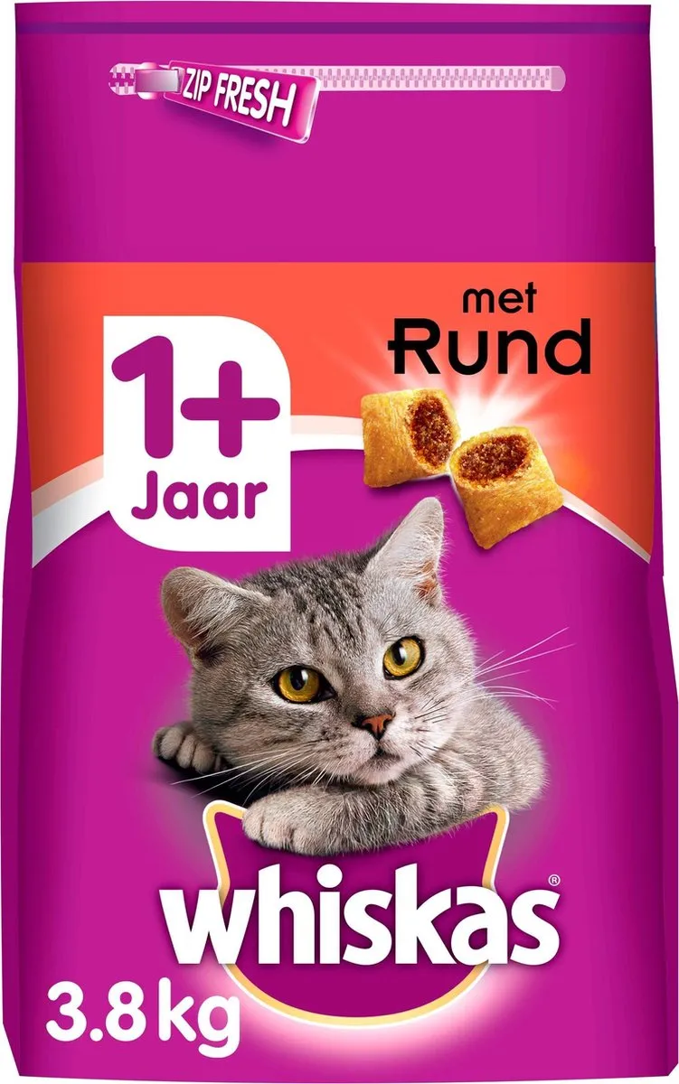 Whiskas 1+ Adult Rund Droogvoer 3,8kg