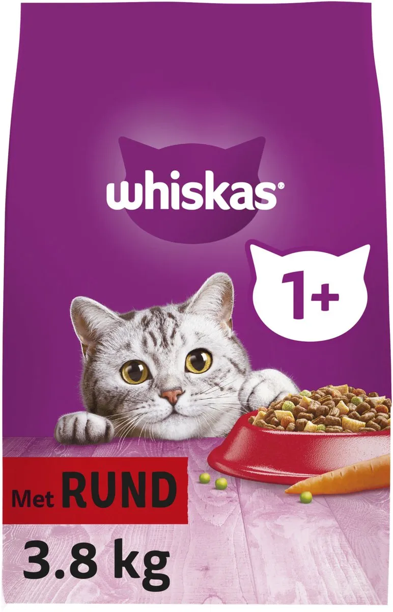 Whiskas 1+ Adult Rund Droogvoer 3,8kg