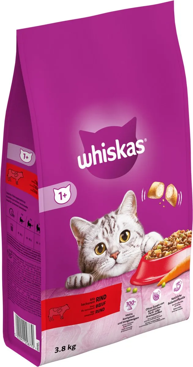Whiskas 1+ Adult Rund Droogvoer 3,8kg