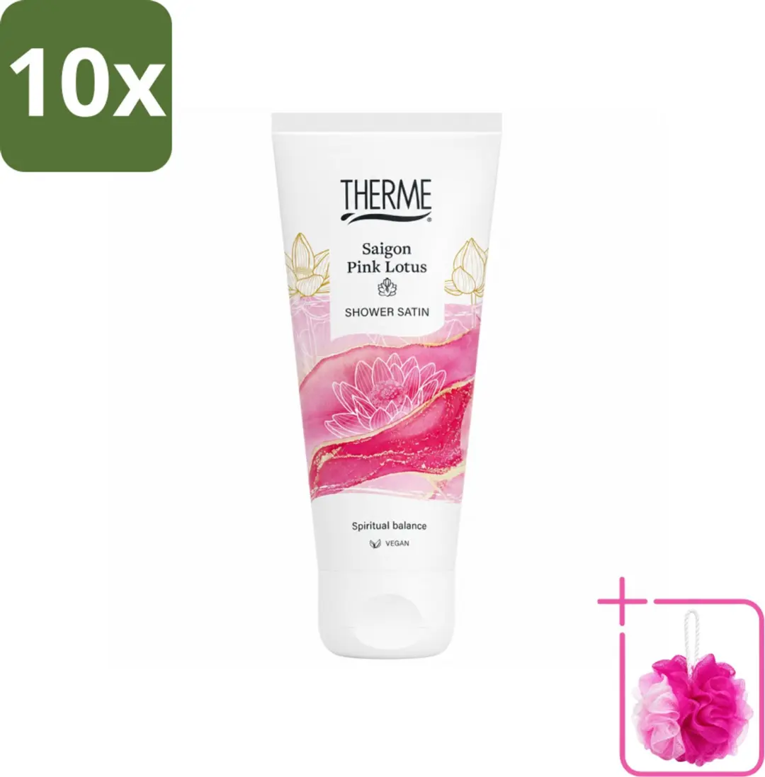 10 x Therme - Saigon Pink Lotus - Douche Satin - Verfrissend - Verzorgend - 200ml - Bulkverpakking - Douchegel - Douchemop - Roze lotus