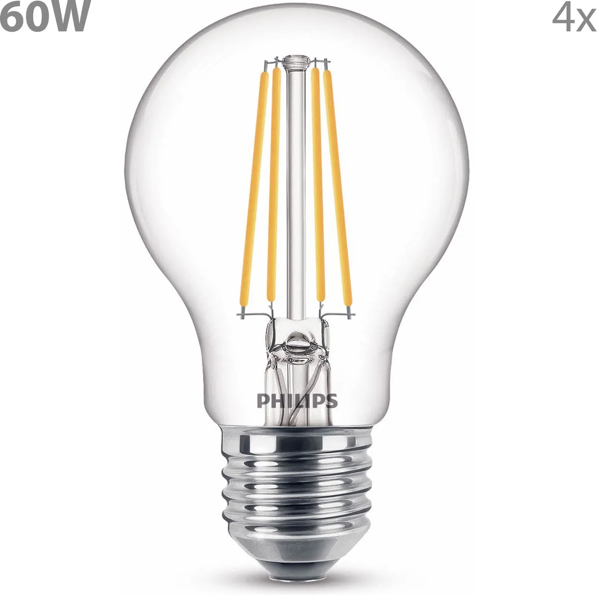 Philips LED E27 Standaardlamp 5.9W Warmwit - 4 Stuks