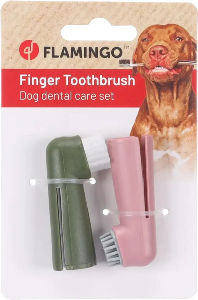 Flamingo Vingertandenborstel Set - 2 Stuks - Roze & Groen
