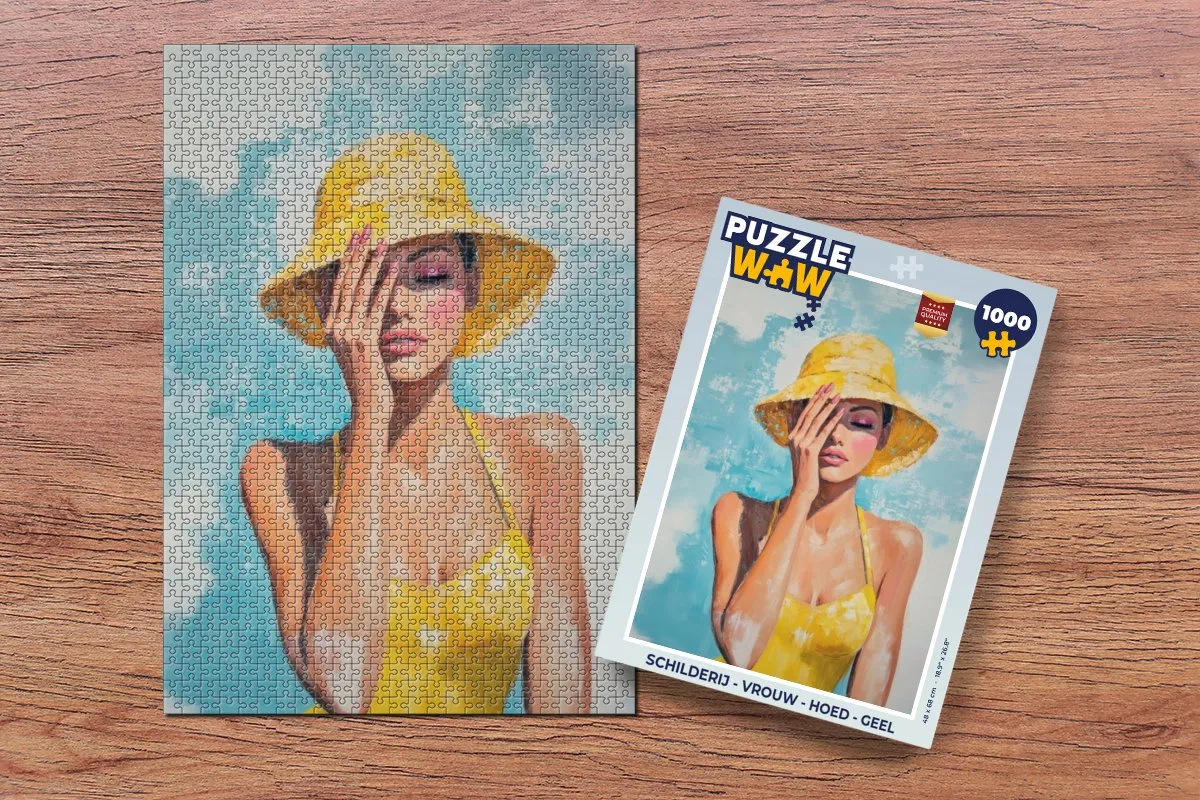 PuzzleWow Legpuzzel Vrouw met Hoed 1000 Stuks - Geel
