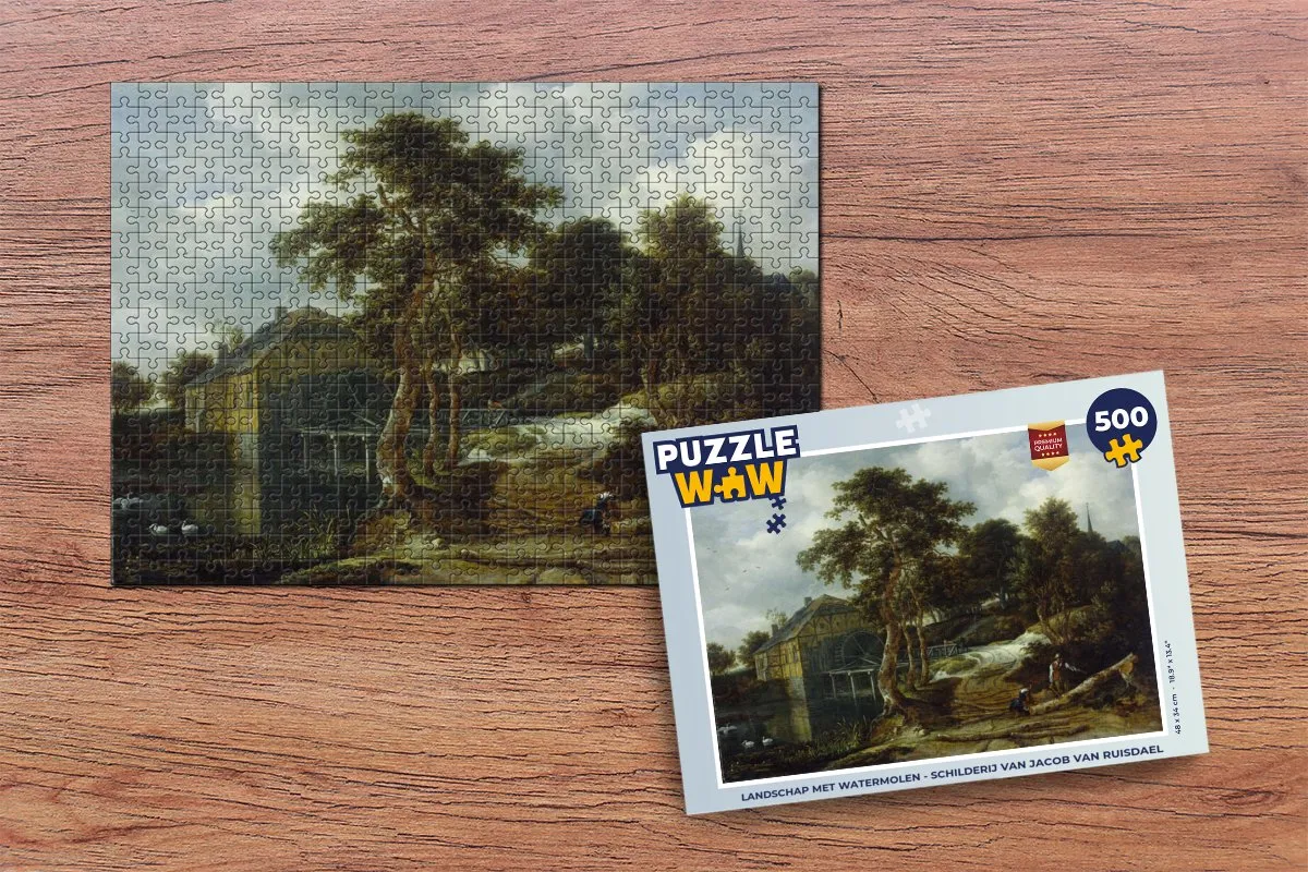 PuzzleWow Jacob van Ruisdael Landschap met Watermolen Legpuzzel 500 Stuks - Multicolor