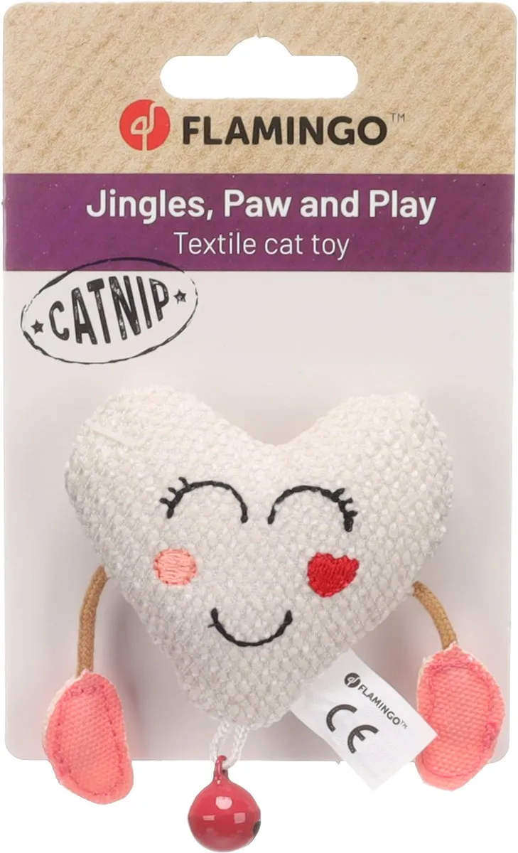 Flamingo Kattenspeelgoed Hartje met Bel - Wit/roze